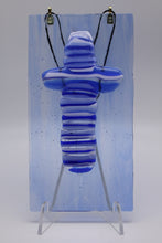 Load image into Gallery viewer, Blue Stacked Cross on Blue Transparent Glass Sun Catcher