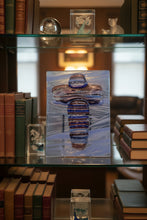 Load image into Gallery viewer, Large Cross on Blue and white Whispy Transparent Glass
