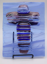 Load image into Gallery viewer, Large Cross on Blue and white Whispy Transparent Glass