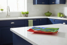 Load image into Gallery viewer, Oblong Small Abstract serving or decorative Plate - Colors are Blue, Green, Red and white