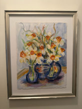 Load image into Gallery viewer, Three Blue Vessels with flowers Painting
