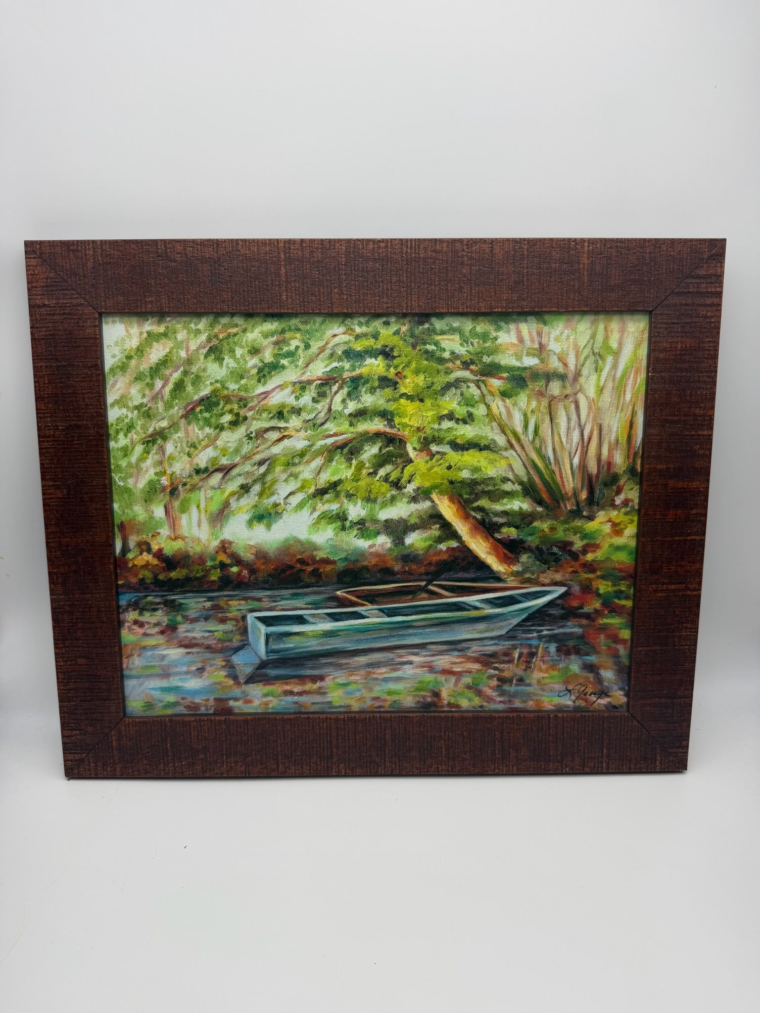 Fishing Boat in Garden Pond Painting