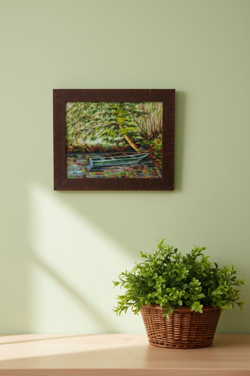 Fishing Boat in Garden Pond Painting