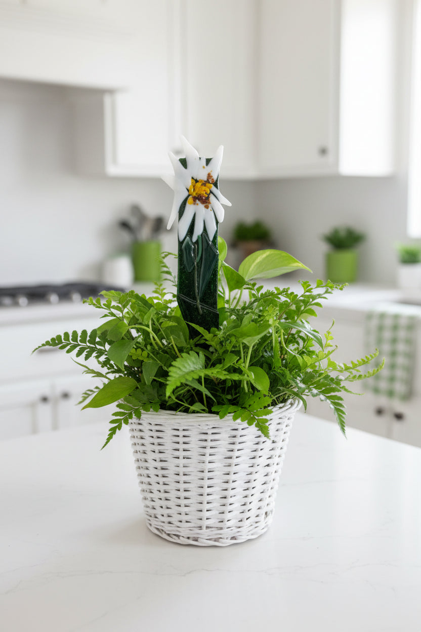 White Daisy on Green Dichroic plant stake