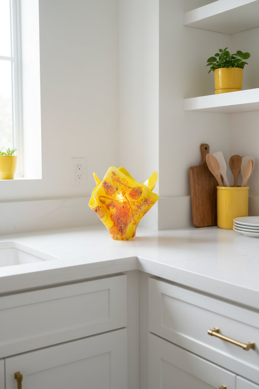 Yellow Vase with small fall abstract design