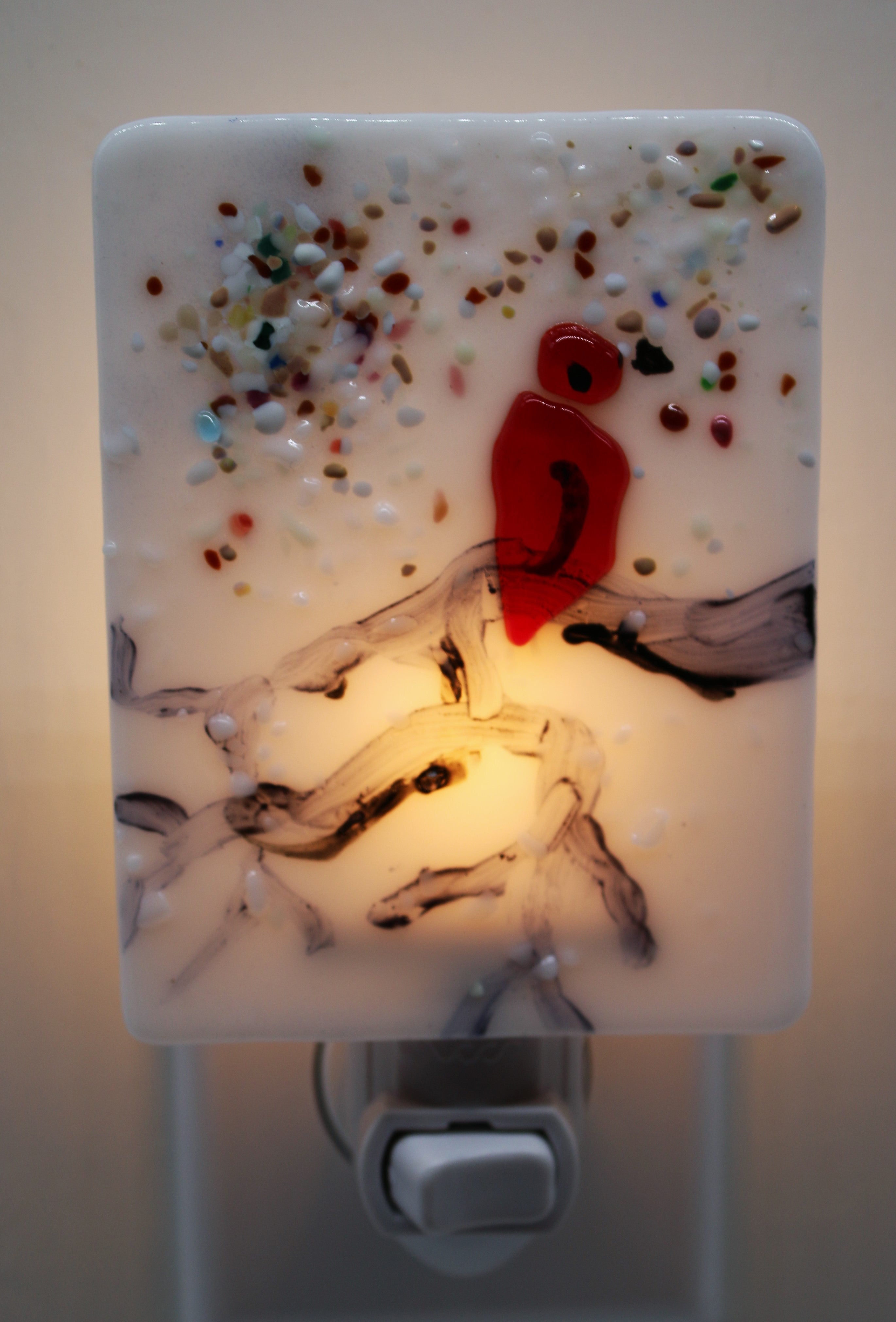 Red Cardinal on White Glass Night Light