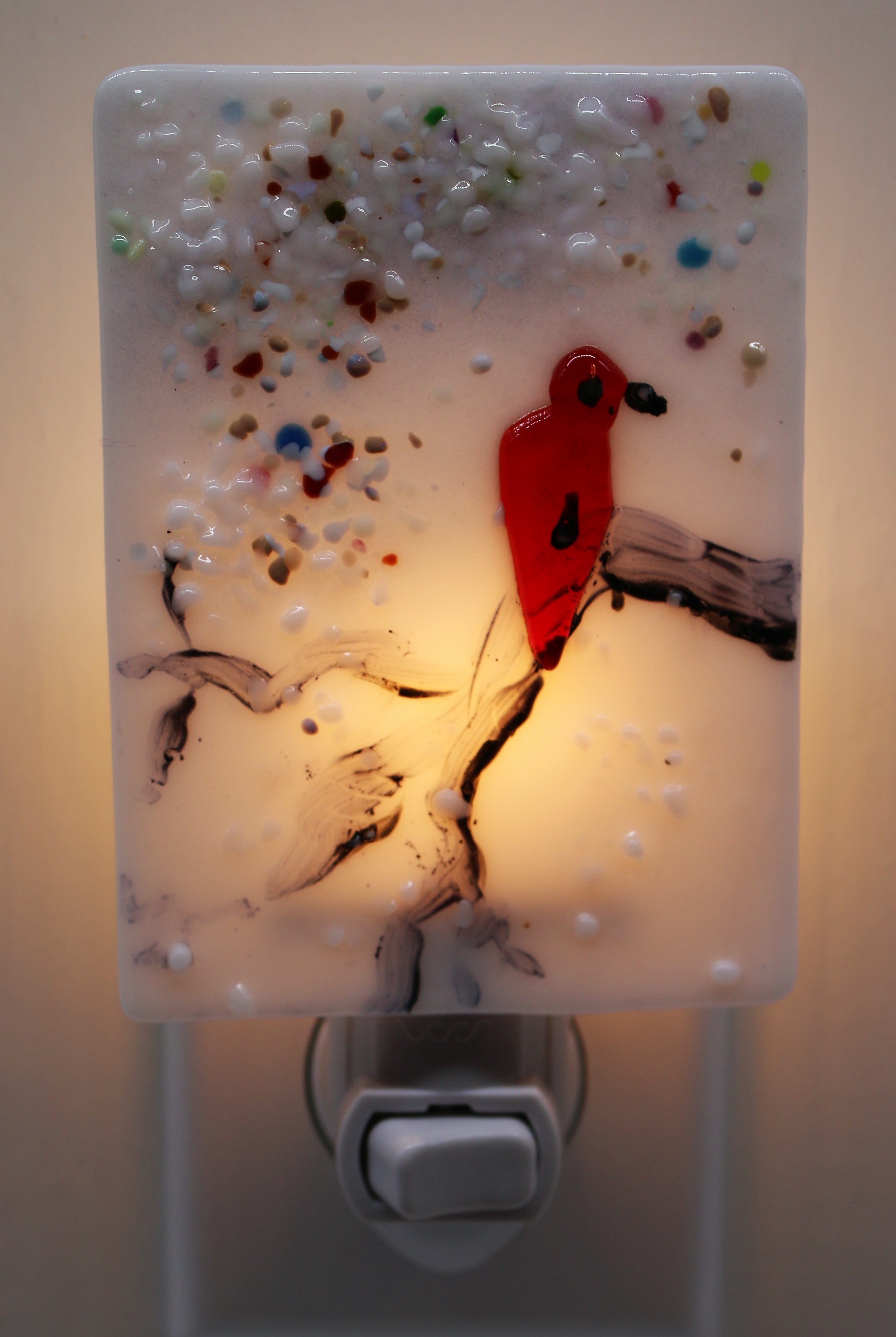 Red Cardinal on White Glass Night Light