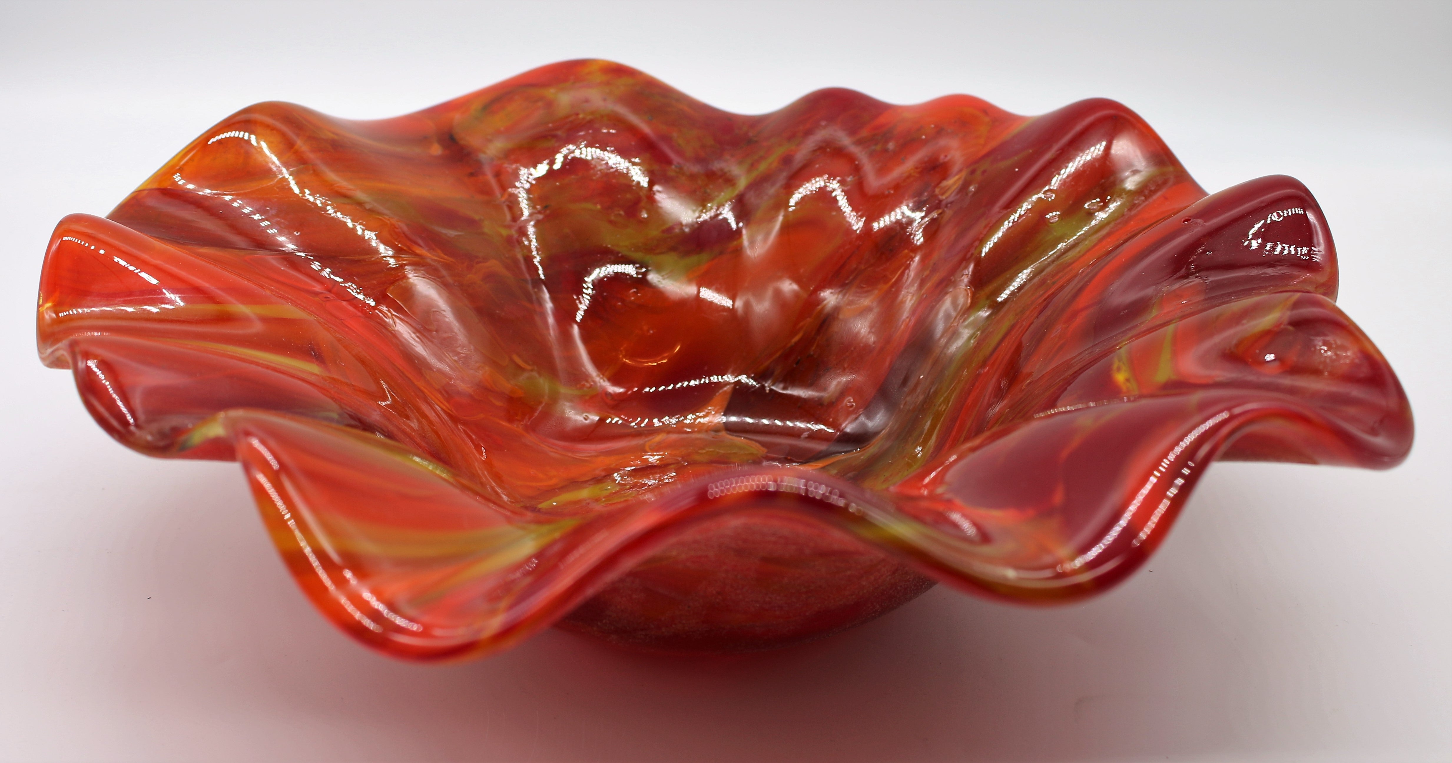Large Red, Yellow, Orange and Green Swirl Bowl