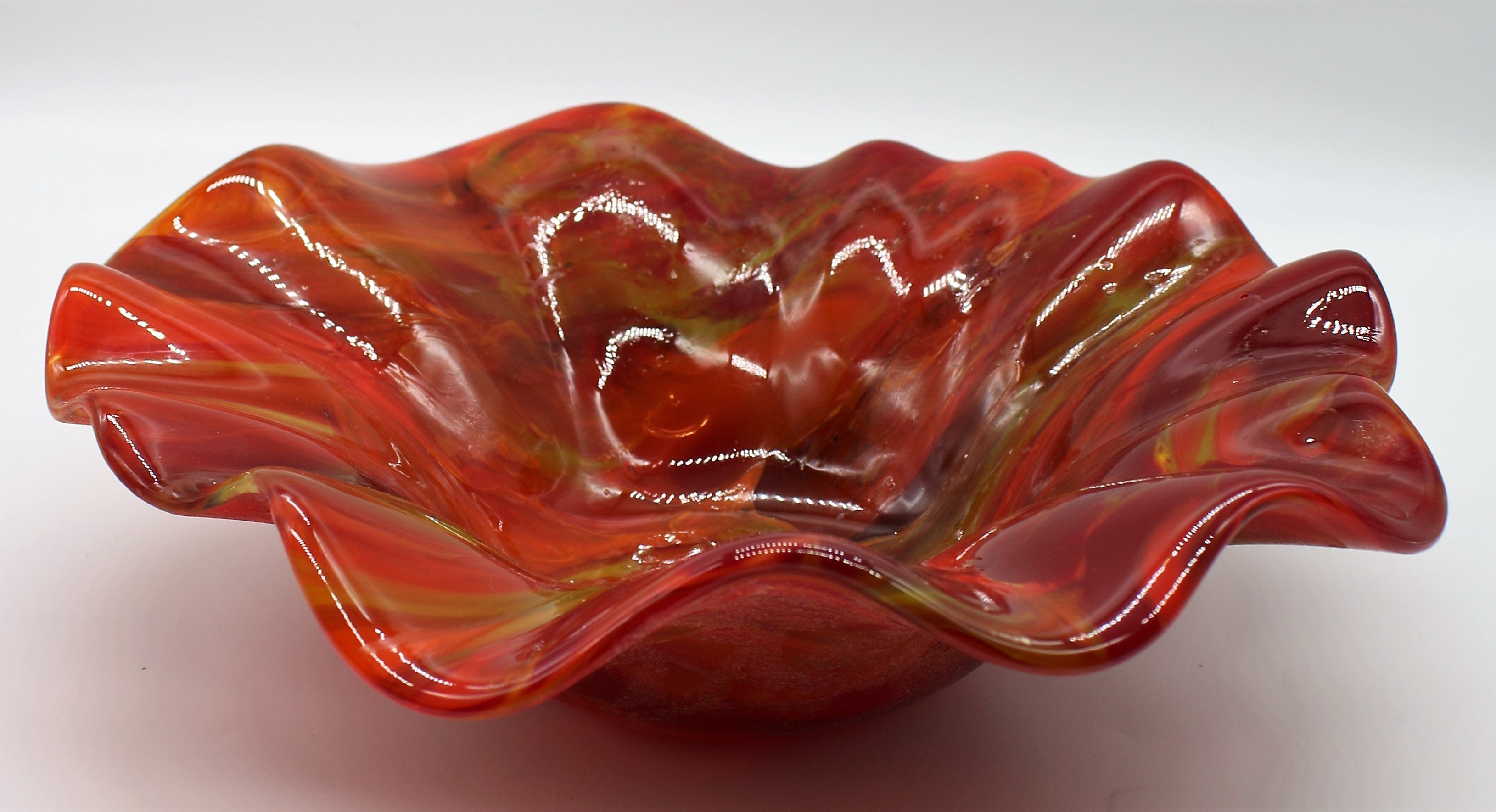 Large Red, Yellow, Orange and Green Swirl Bowl