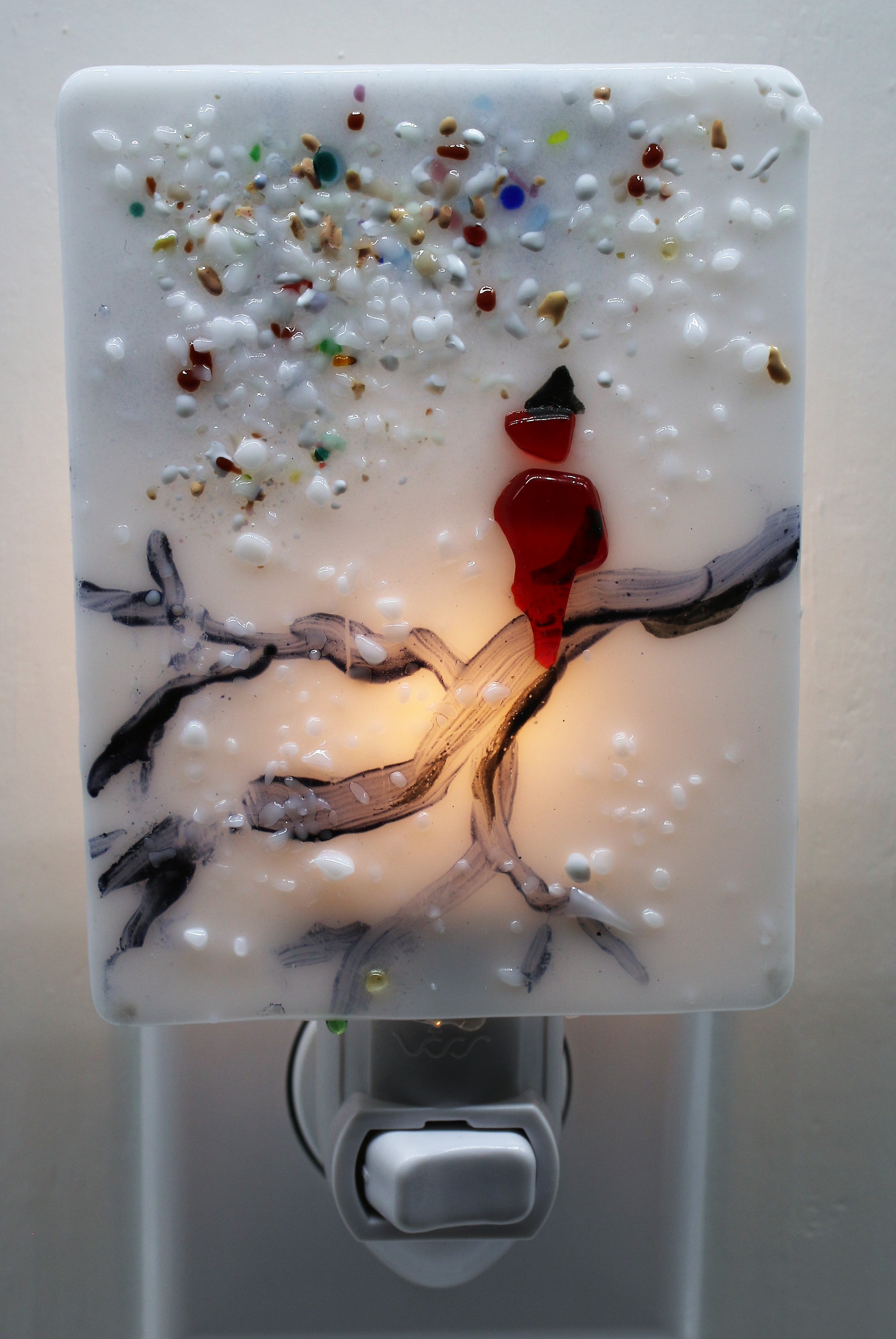 Red Cardinal on White Glass Night Light