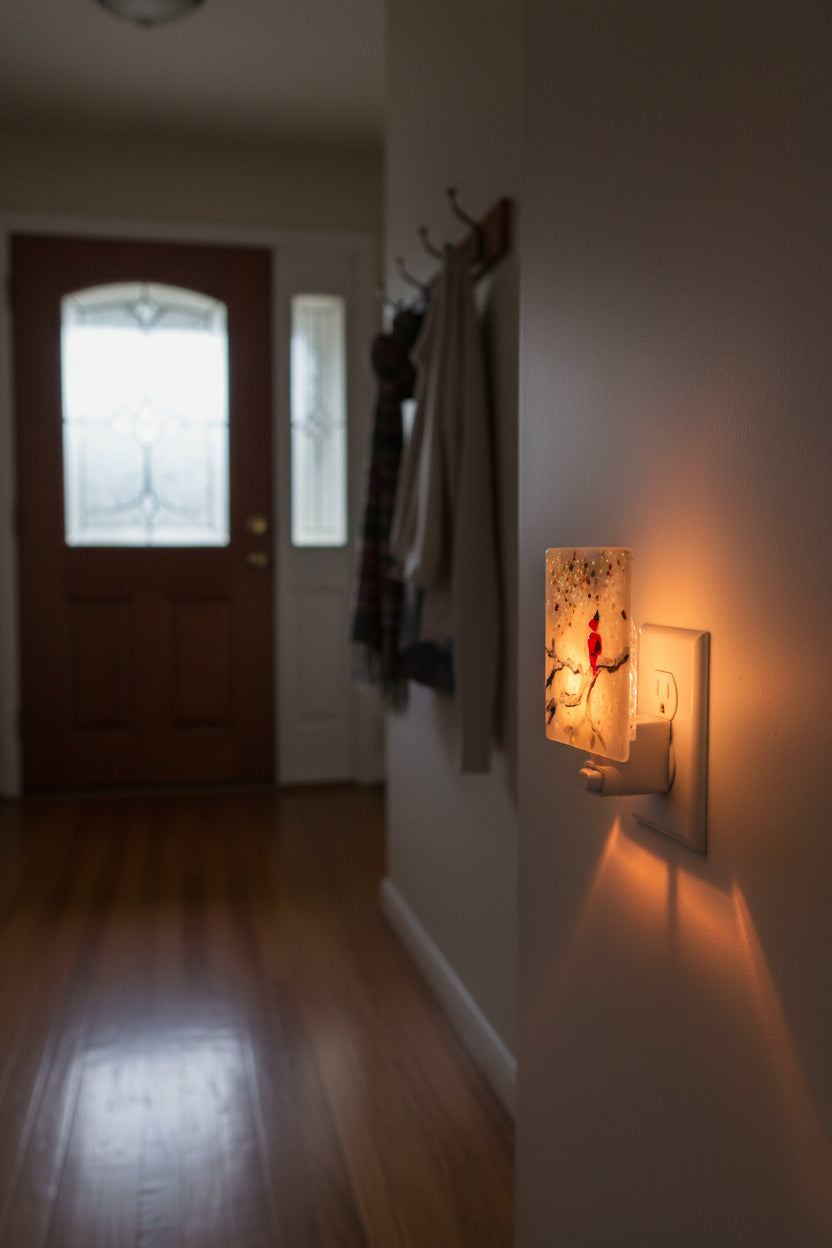 Red Cardinal on White Glass Night Light