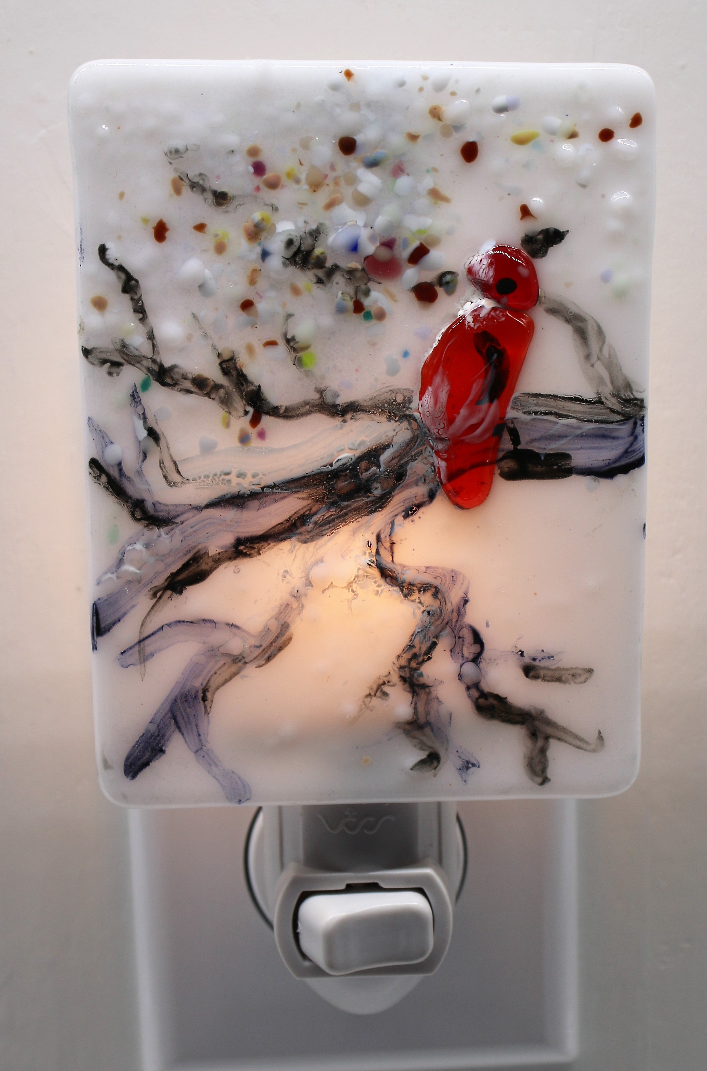 Red Cardinal on White Glass Night Light