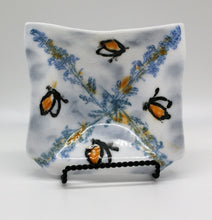 Load image into Gallery viewer, White Dish with Blue stamping and black butterflys
