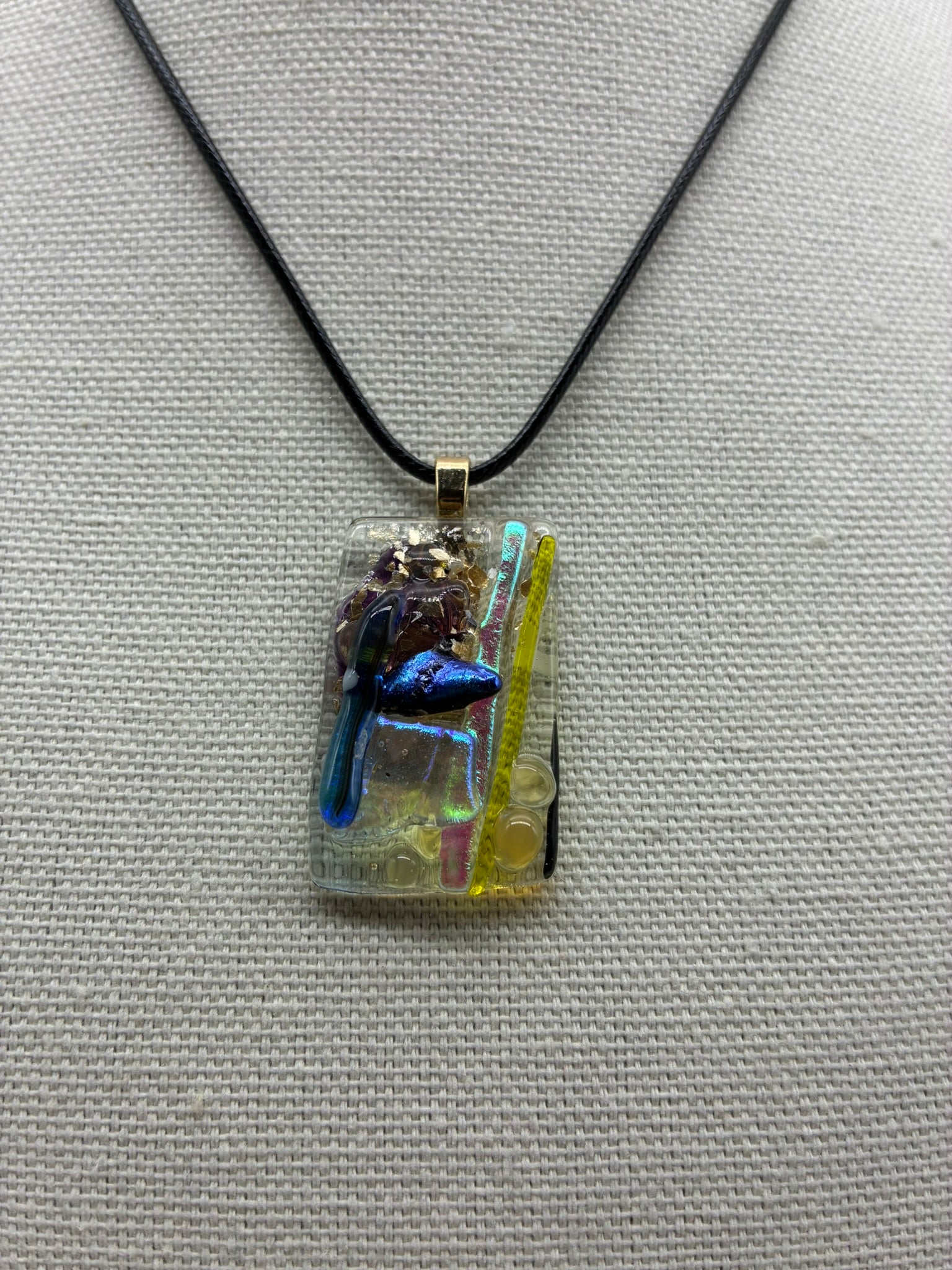 Jewelry - Small Rectangle of clear glass with small sprinkles of dichroic glass