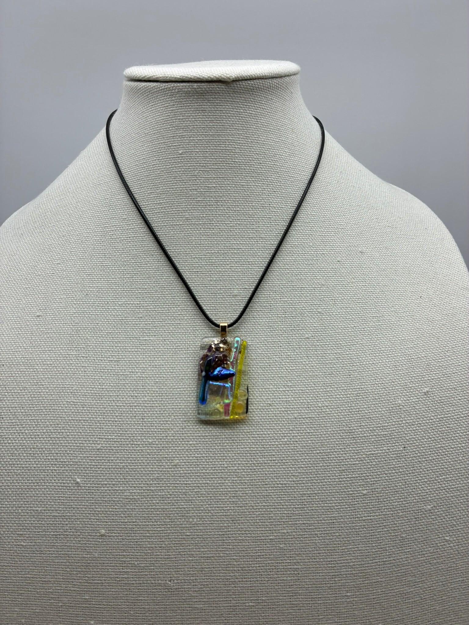 Jewelry - Small Rectangle of clear glass with small sprinkles of dichroic glass