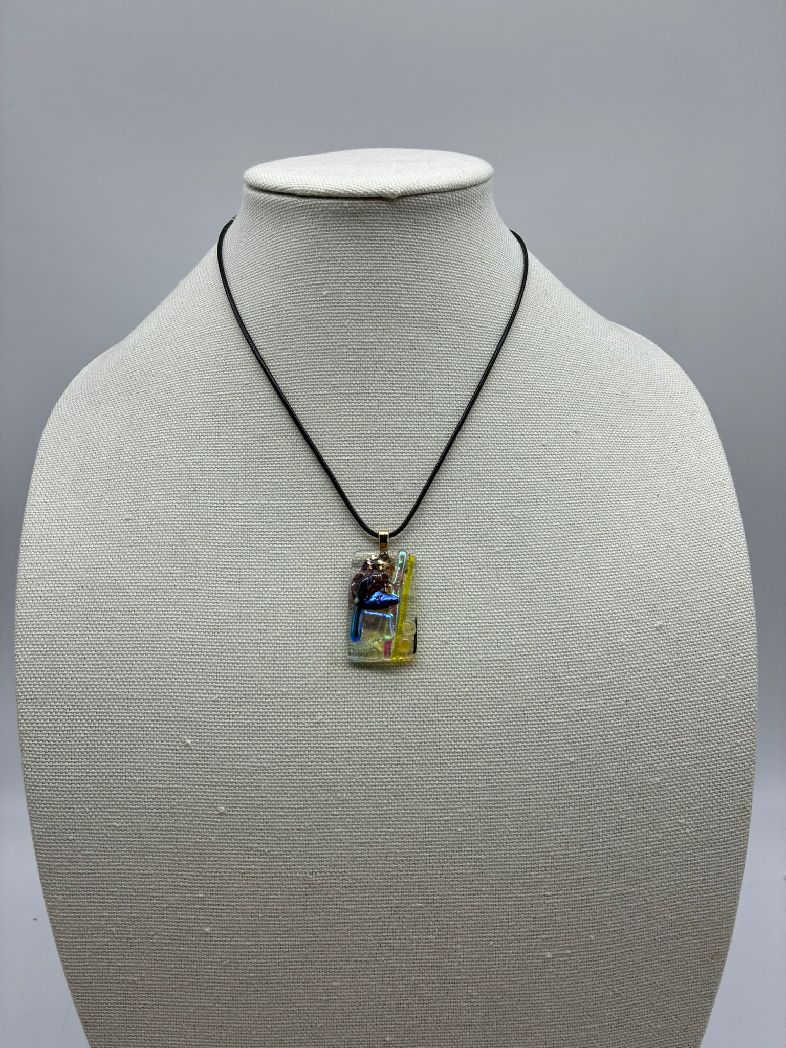 Jewelry - Small Rectangle of clear glass with small sprinkles of dichroic glass