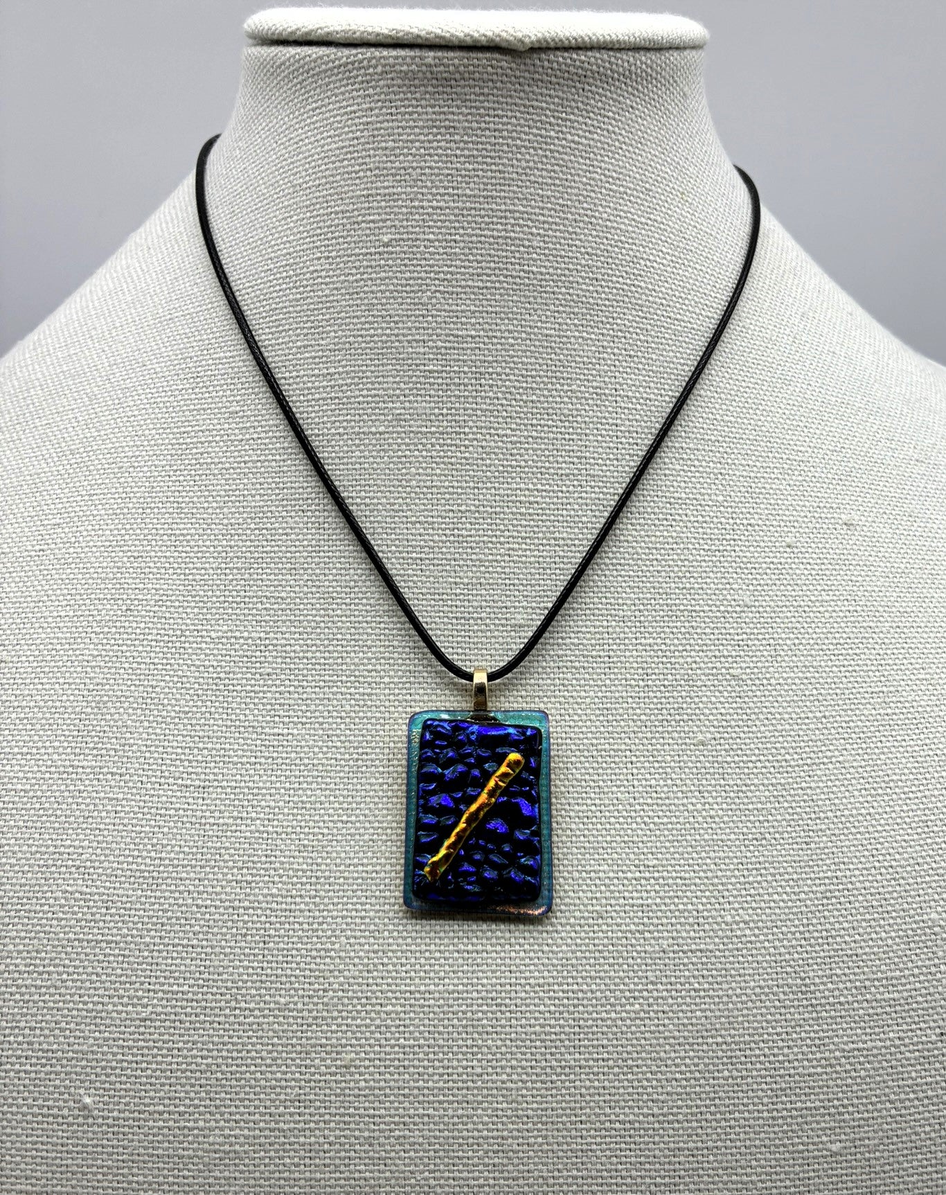 Jewelry - Small turquoise clear rectangle with Blue and Purple Texture background with gold wand