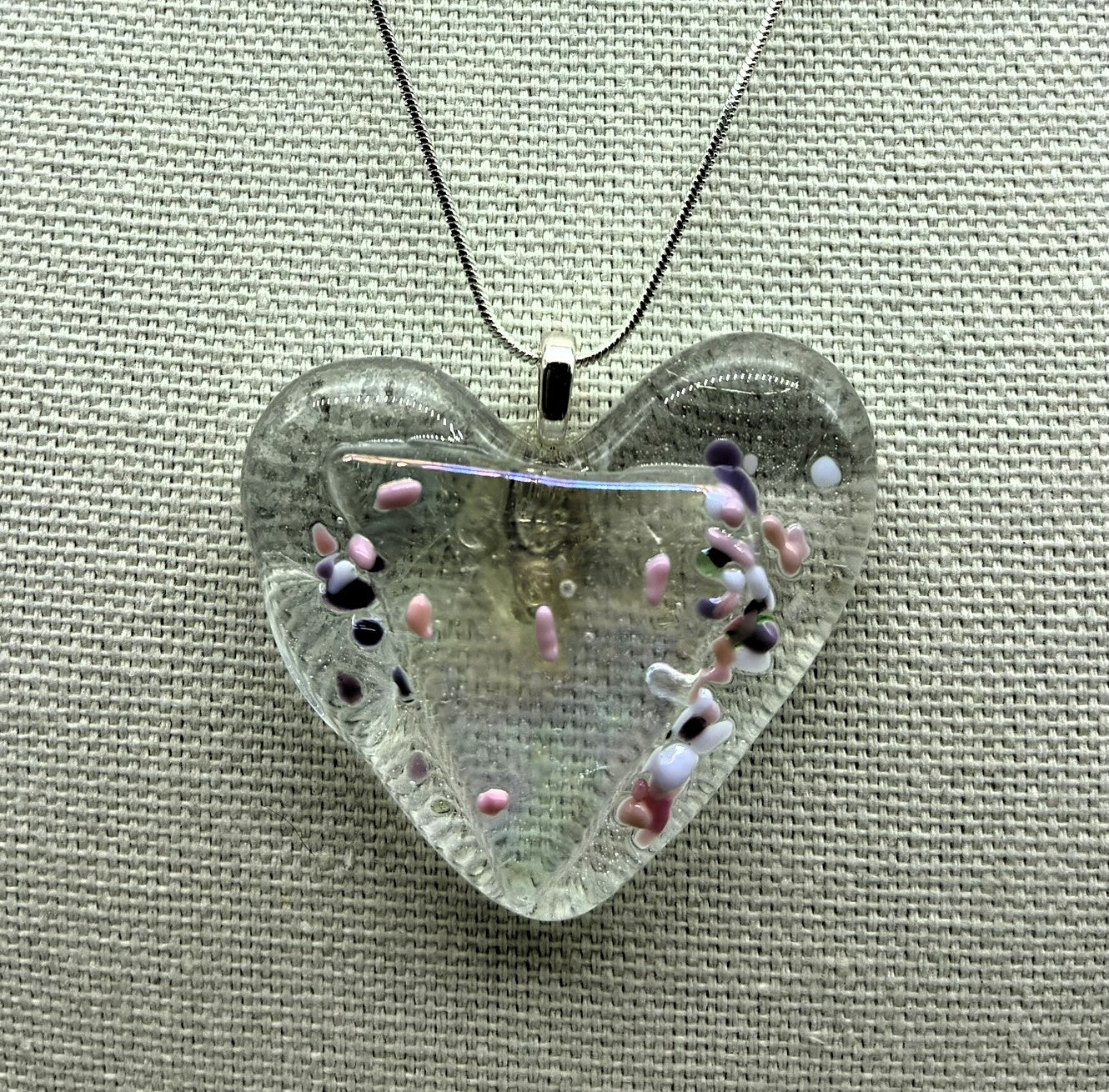 Jewelry -Clear glass heart with triangle cut of clear glass in middle