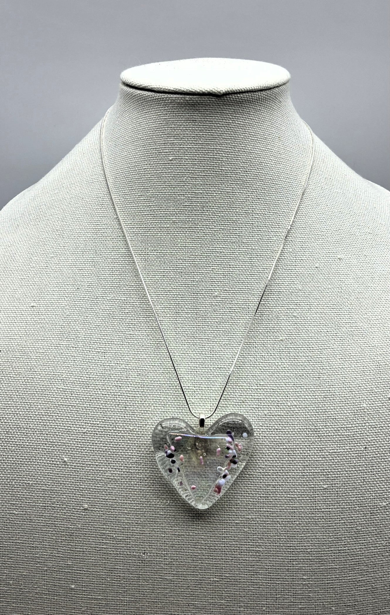 Jewelry -Clear glass heart with triangle cut of clear glass in middle