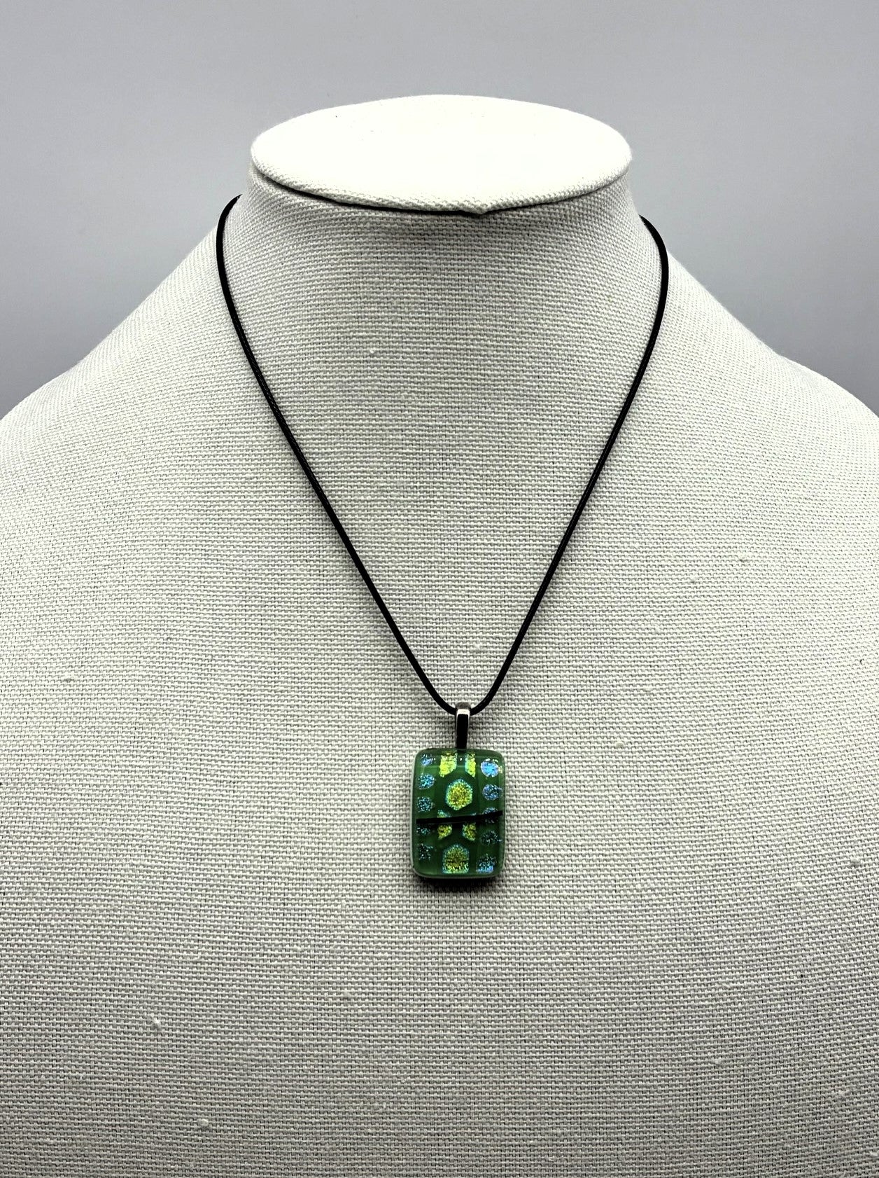 Jewelry - Small Rectangle of white glass with fused top of green & yellow dichroic