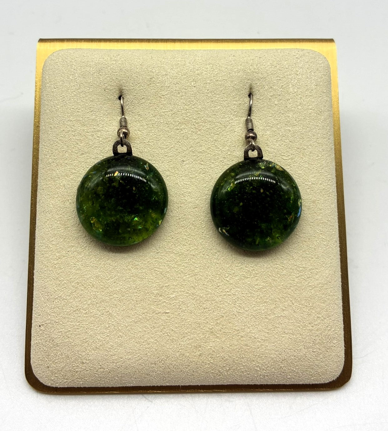 Jewelry - Small round dark green and gold Pierced Earrings