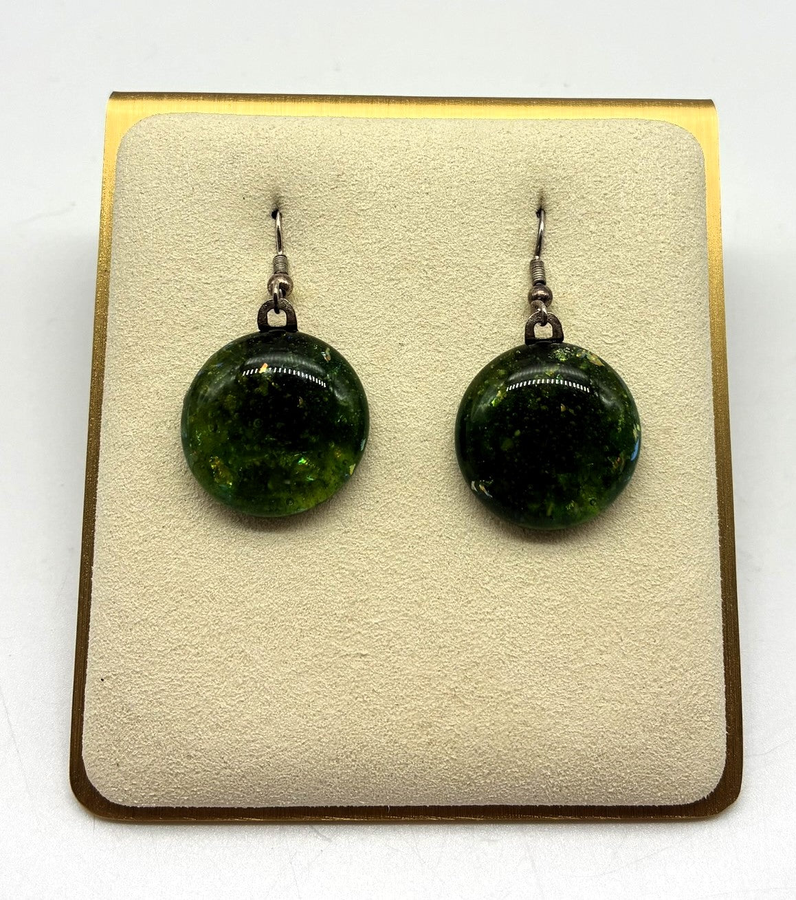Jewelry - Small round dark green and gold Pierced Earrings