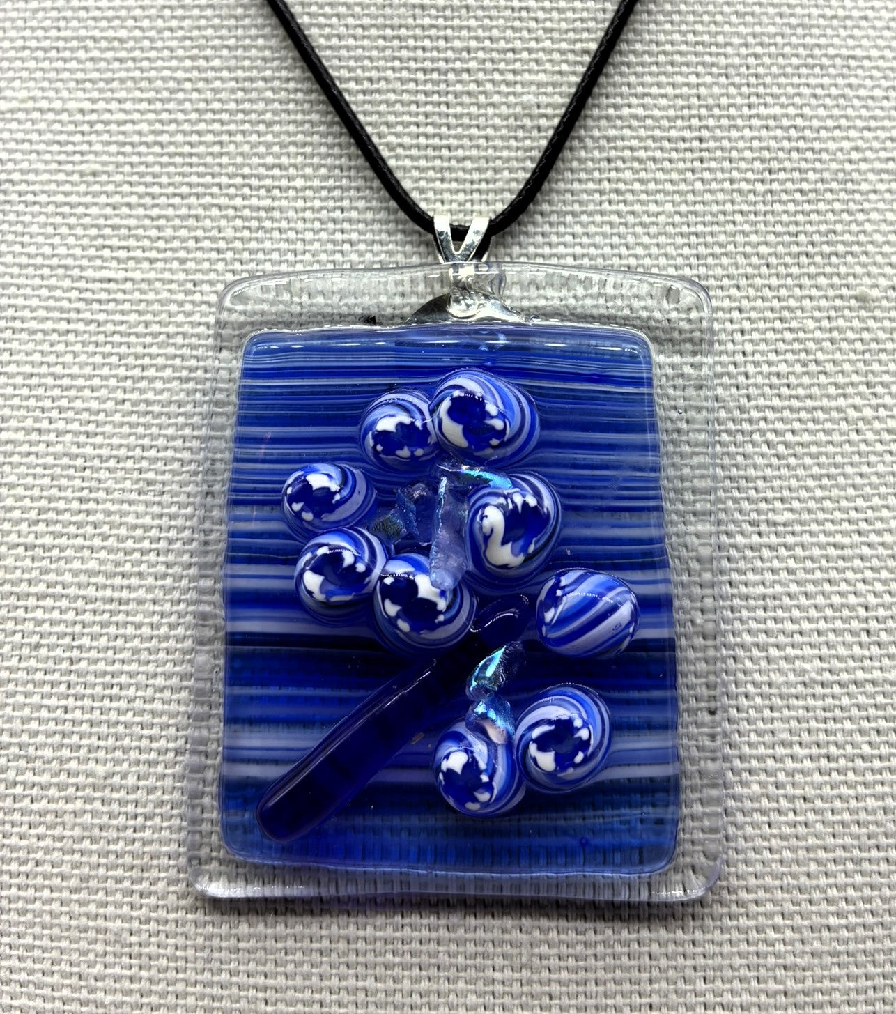 Jewelry -Blue Denim Pendant on Black Chain