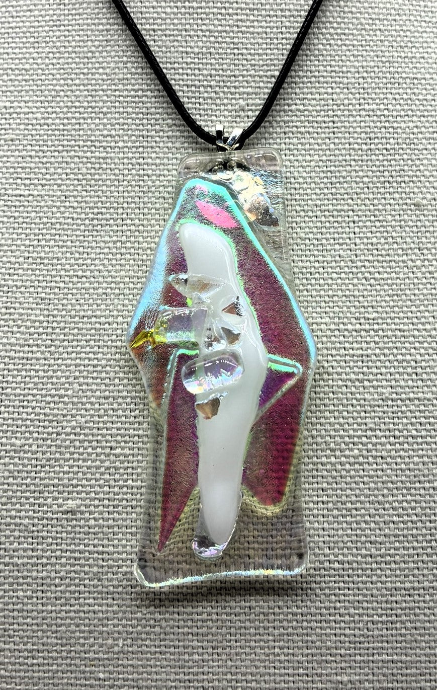 Jewelry- White stacked Dichroic on Clear Glass Pendant