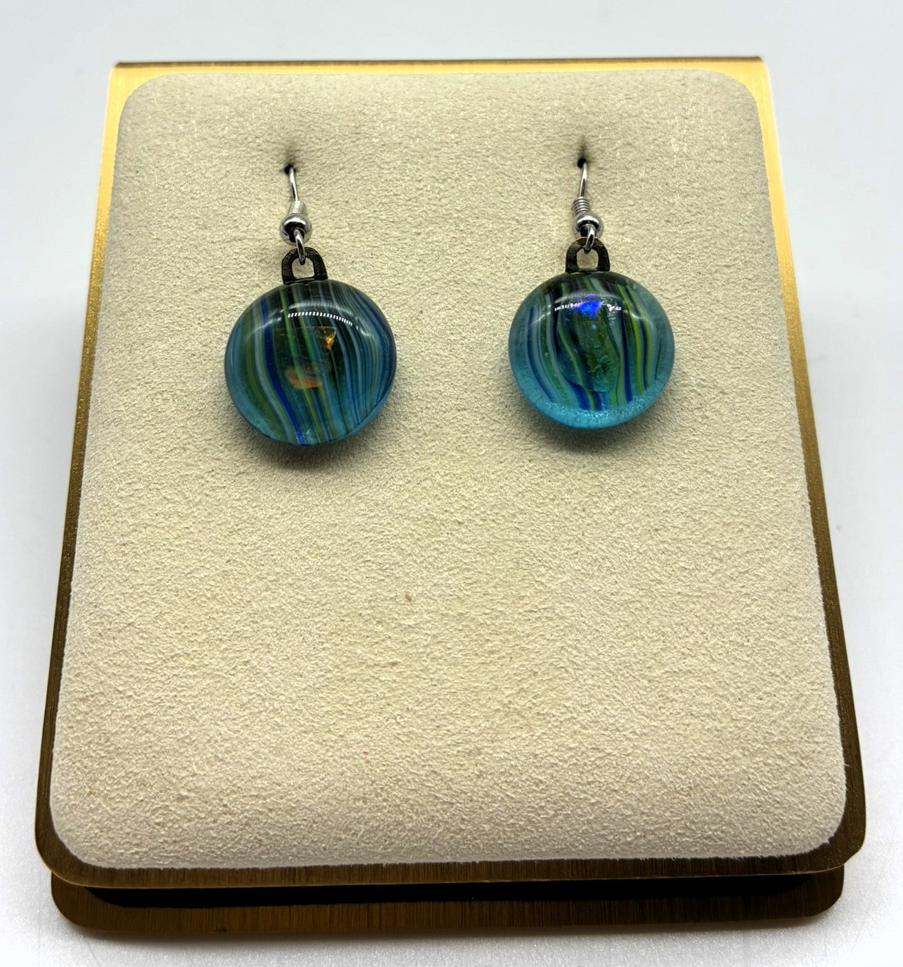 Jewelry - Small round Blue Stripped glass Pierced Earrings