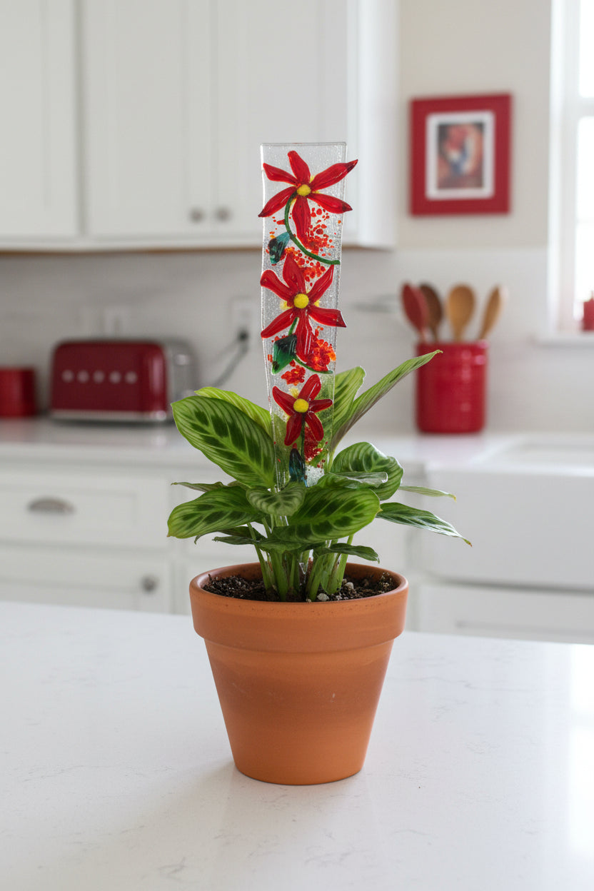 Three Red Flower Plant Stake