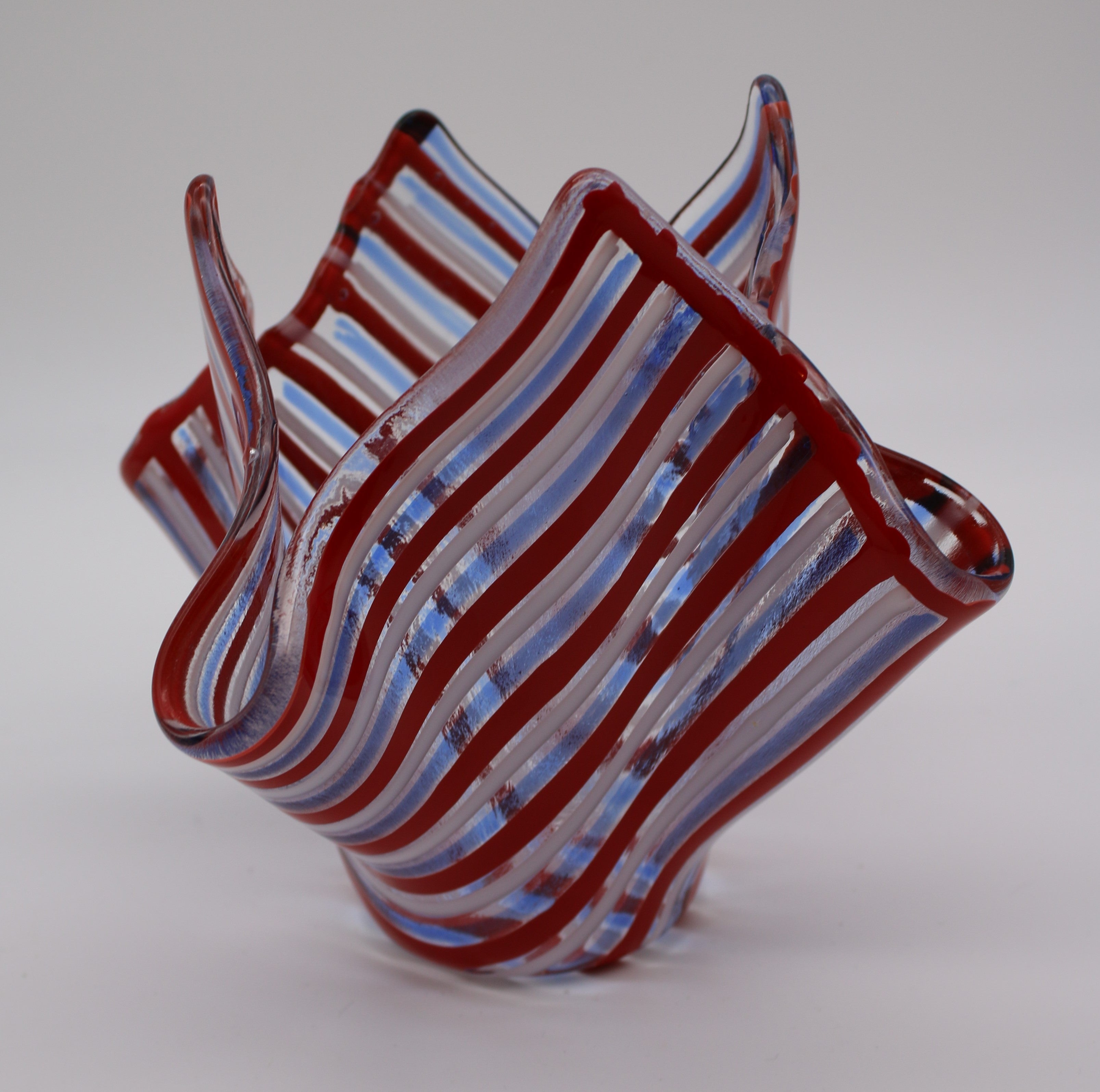 Red, Blue and white Stripped Handkerchief Vase