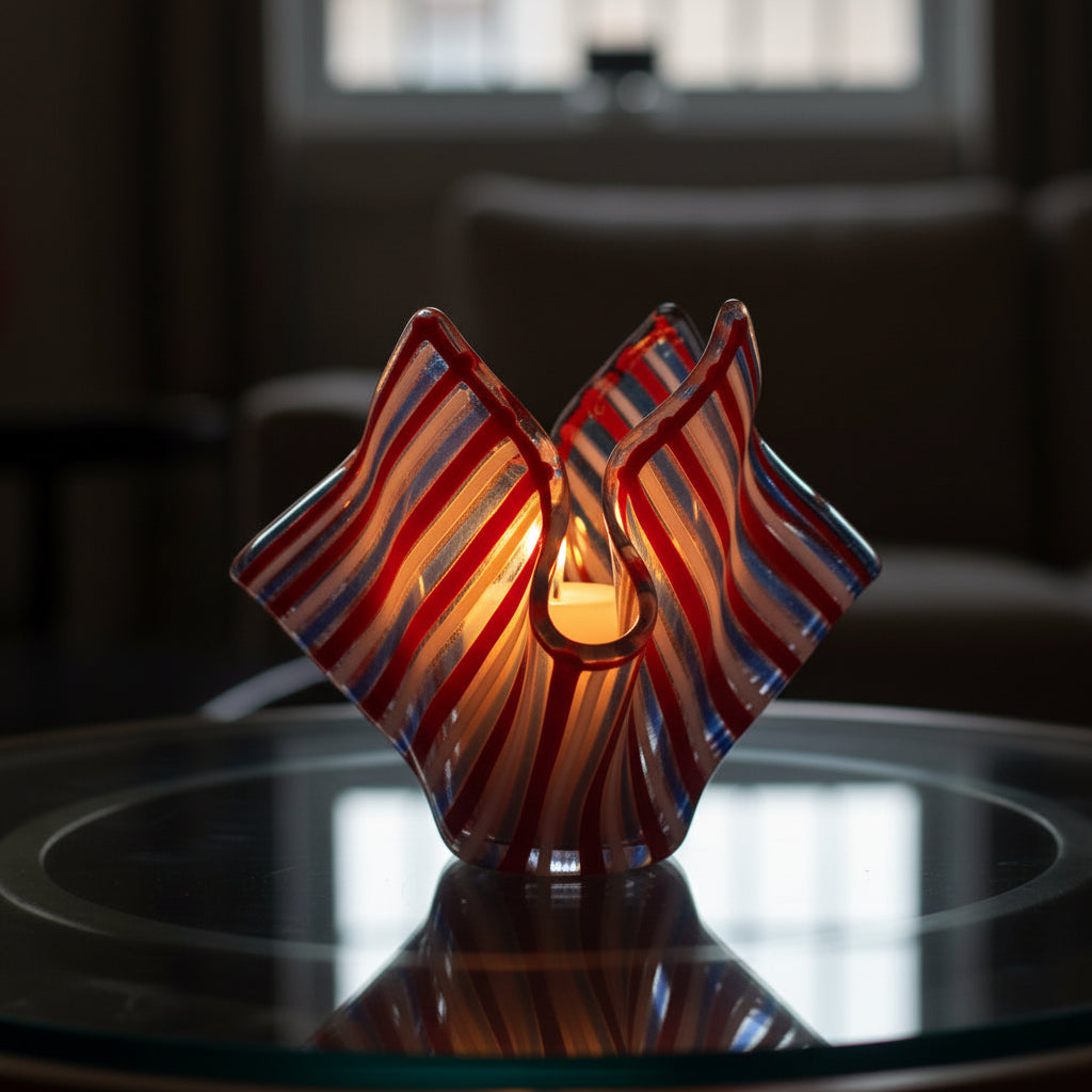 Red, Blue and white Stripped Handkerchief Vase