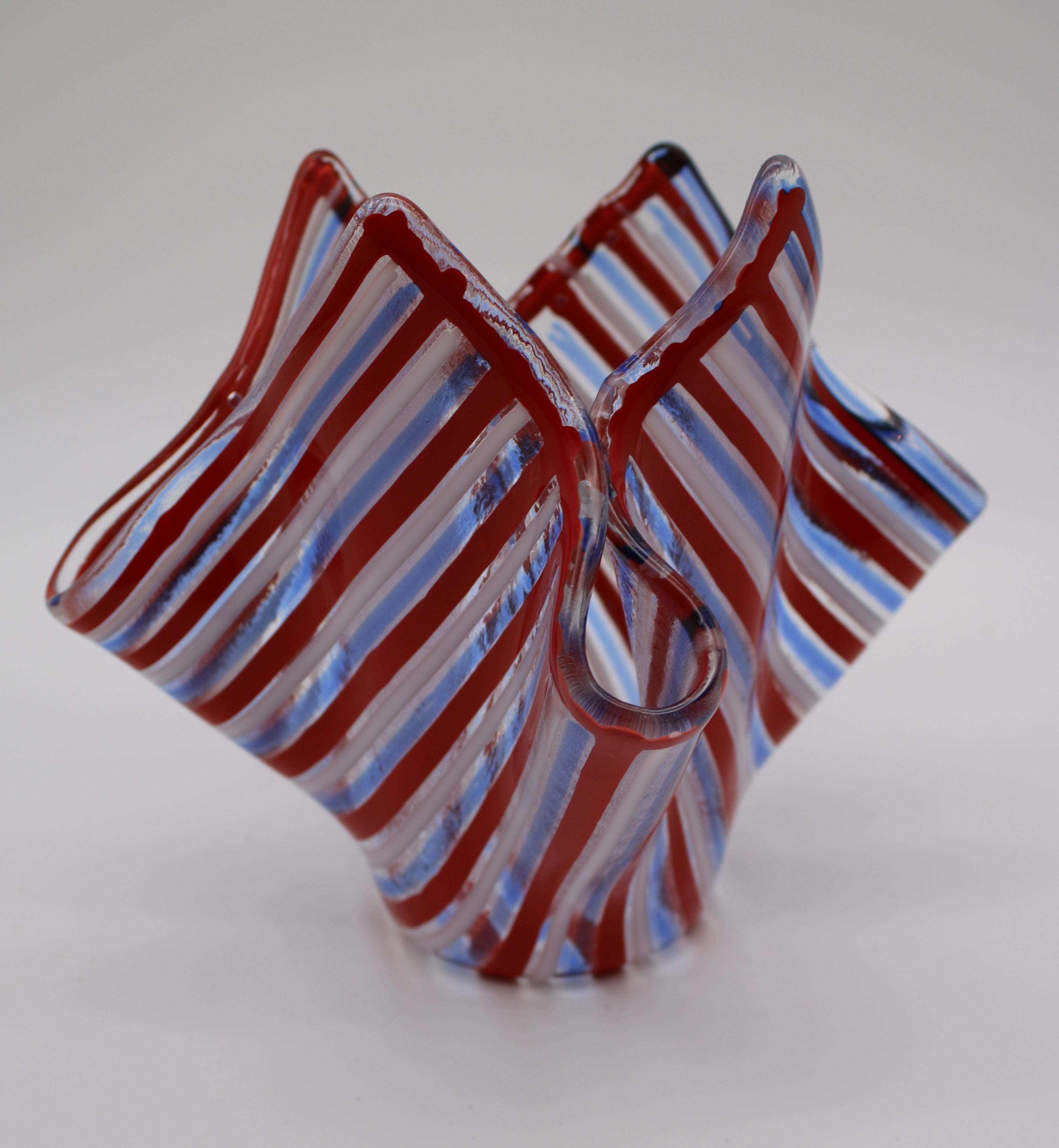 Red, Blue and white Stripped Handkerchief Vase