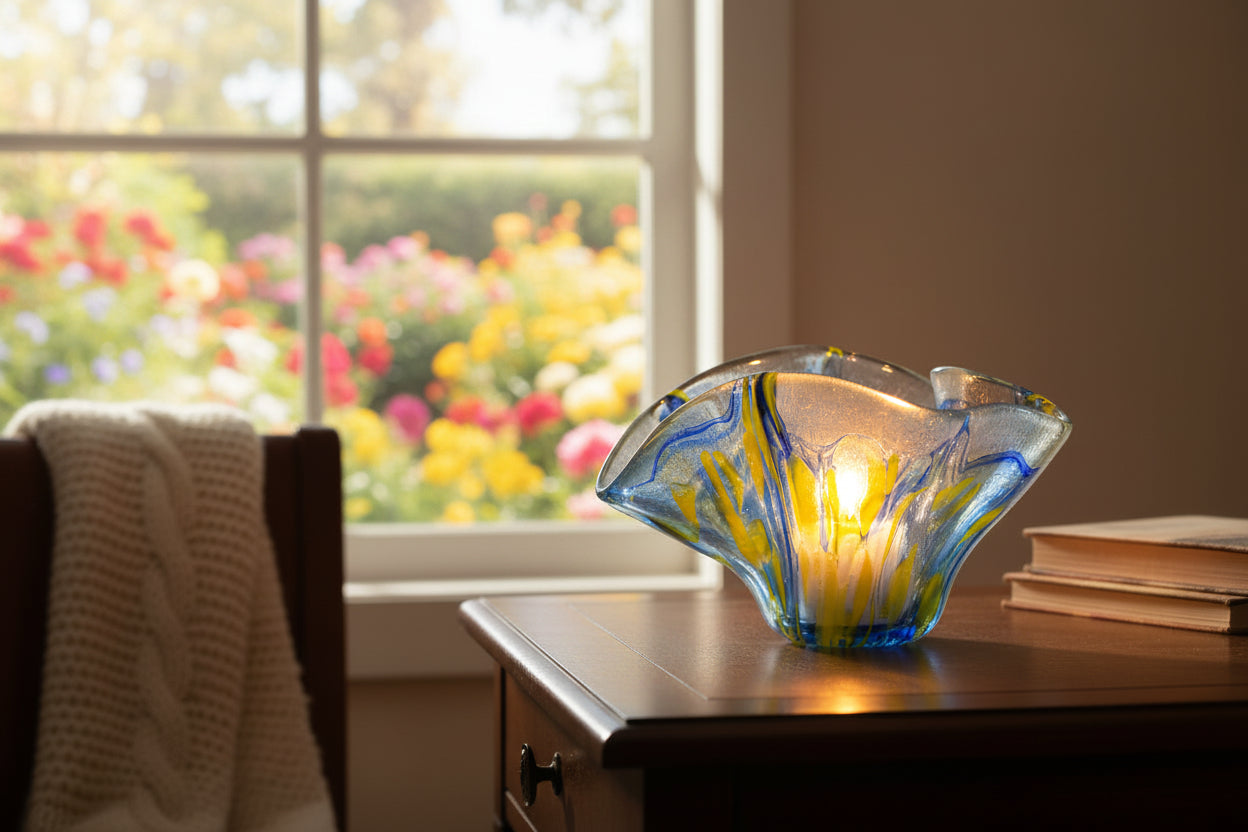 Blue and Yellow Stringer Flower Vase