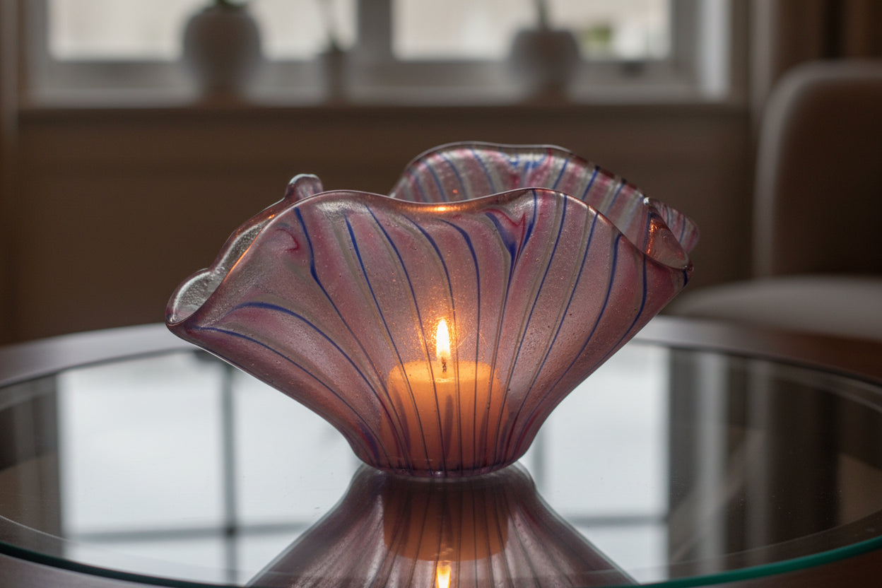 Light Red, Blue and white Striped Vase