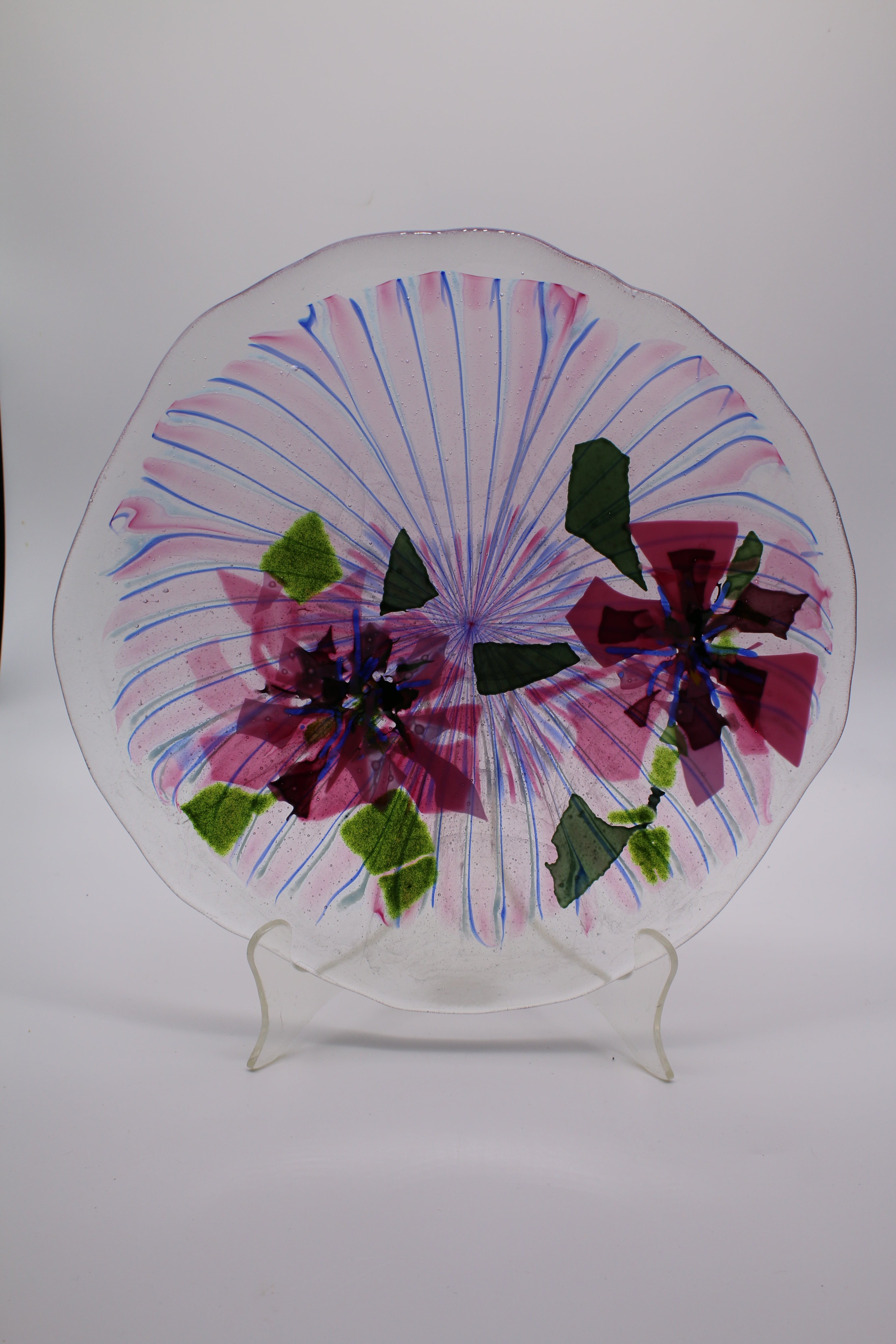 12.5  Round Pink, Blue and light Blue Stretch Bowl with Confetti Flowers