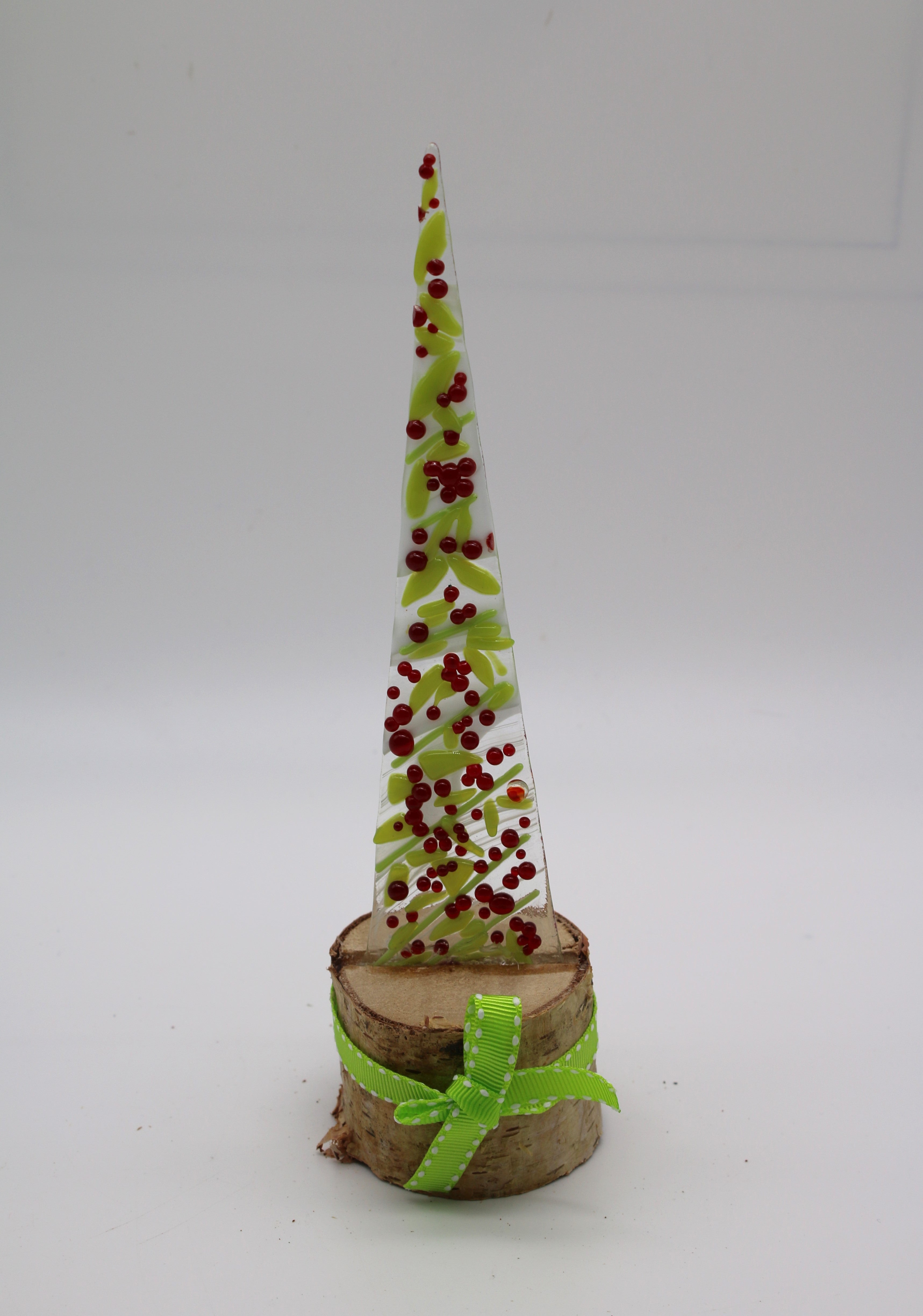 Christmas Lime Green with red berries tree in Birch Wood Stand