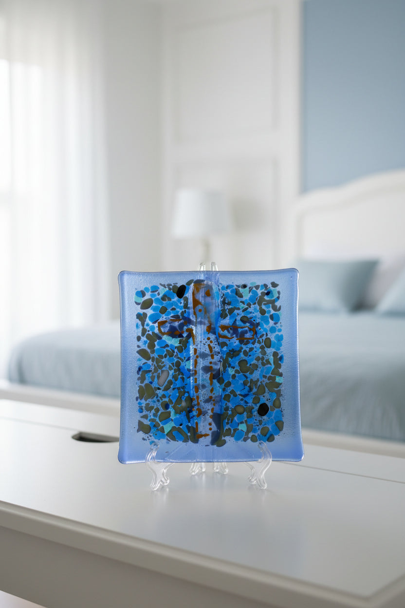 Clear Cross on Abstract Blue plate