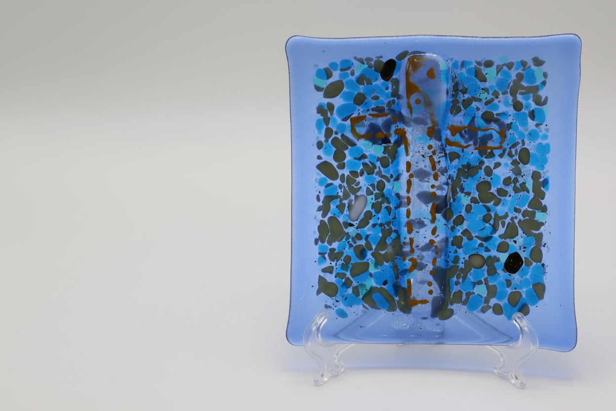Clear Cross on Abstract Blue plate