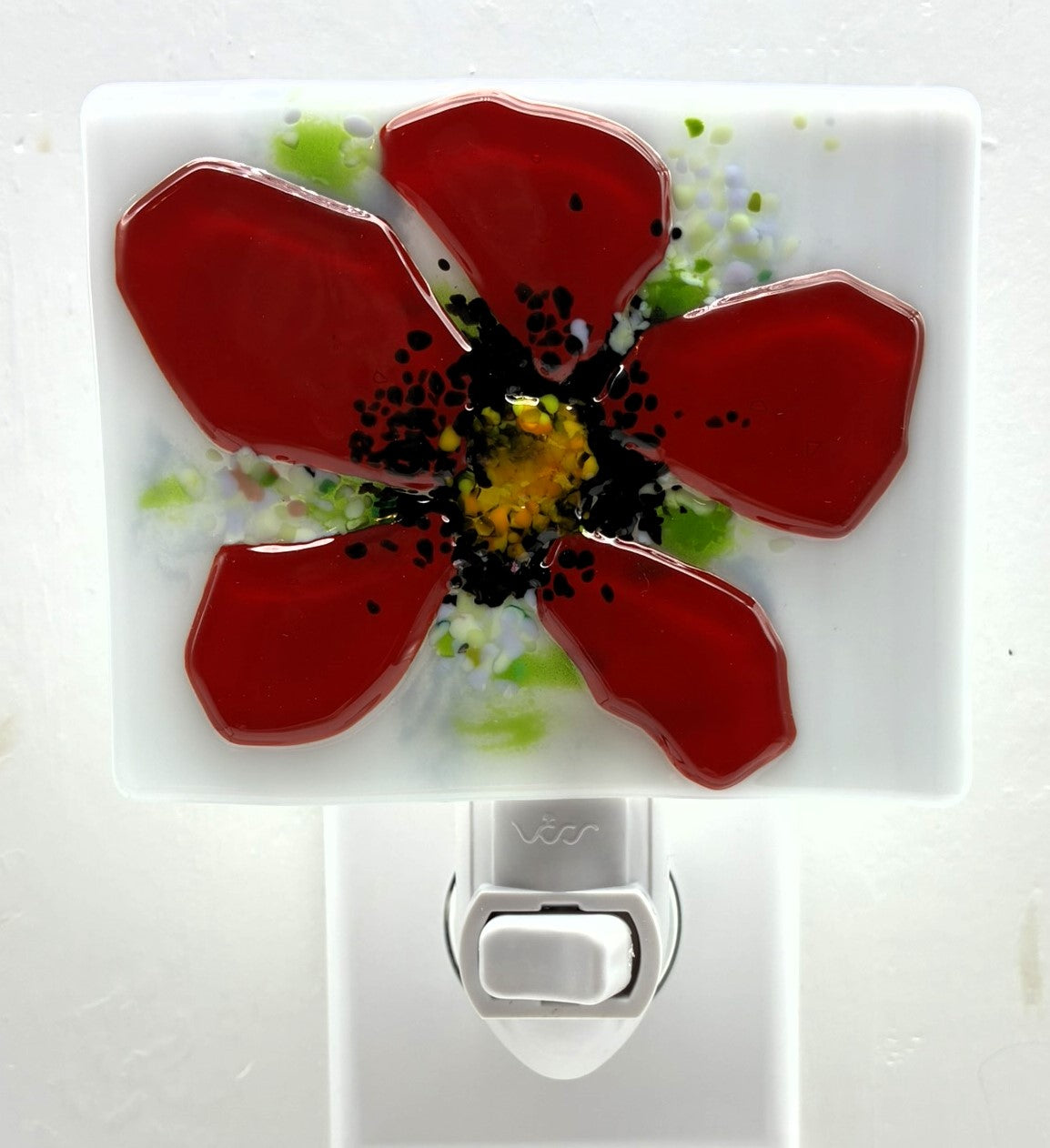 Red Poppy on white Opaque Glass Night Light