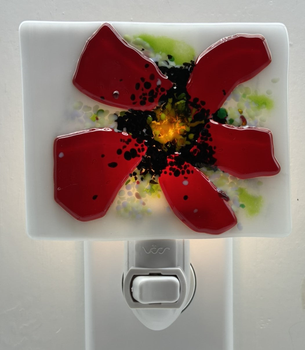 Red Poppy on white Opaque Glass Night Light