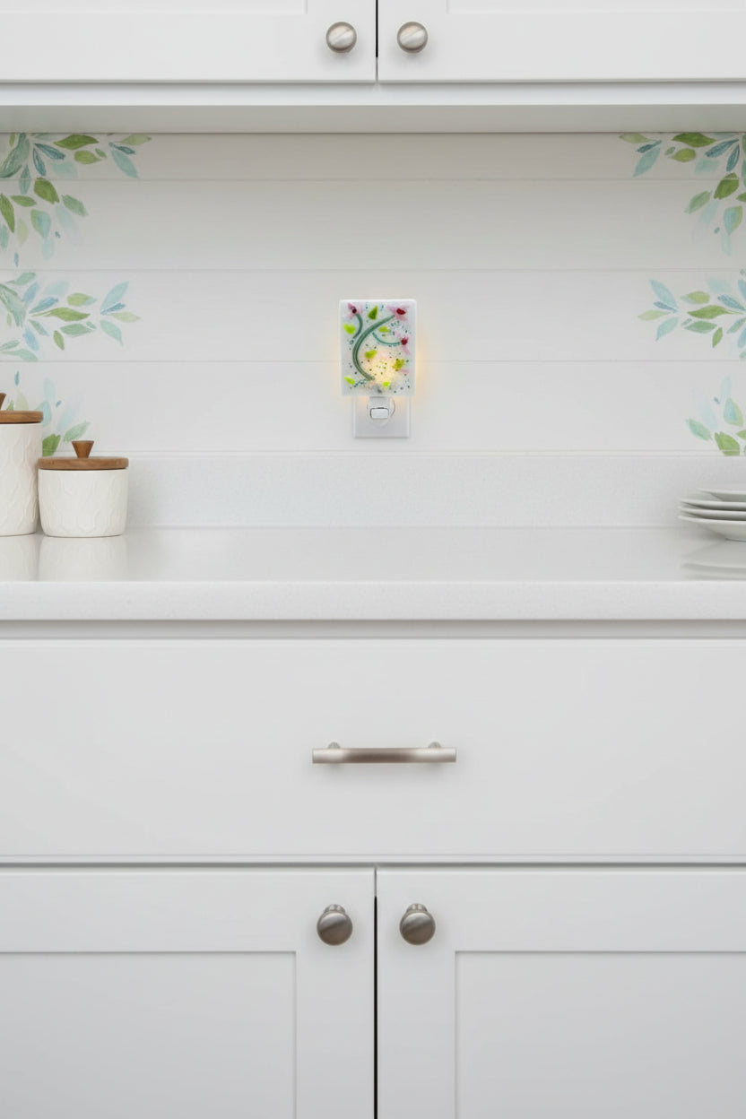 Small Pink Flowers on White Opaque Glass Night Light