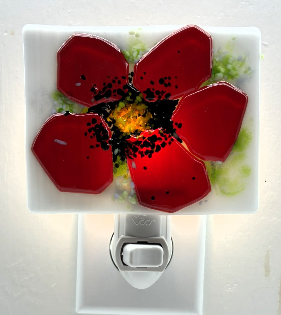 Red Poppy on white Opaque Glass Night Light