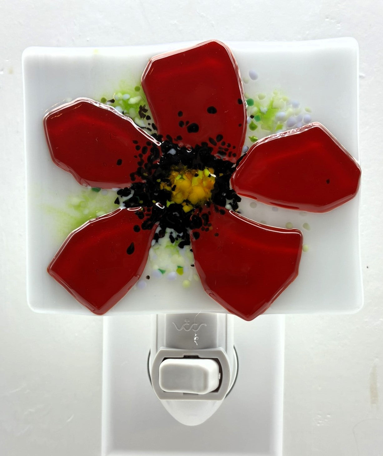Red Poppy on white Opaque Glass Night Light