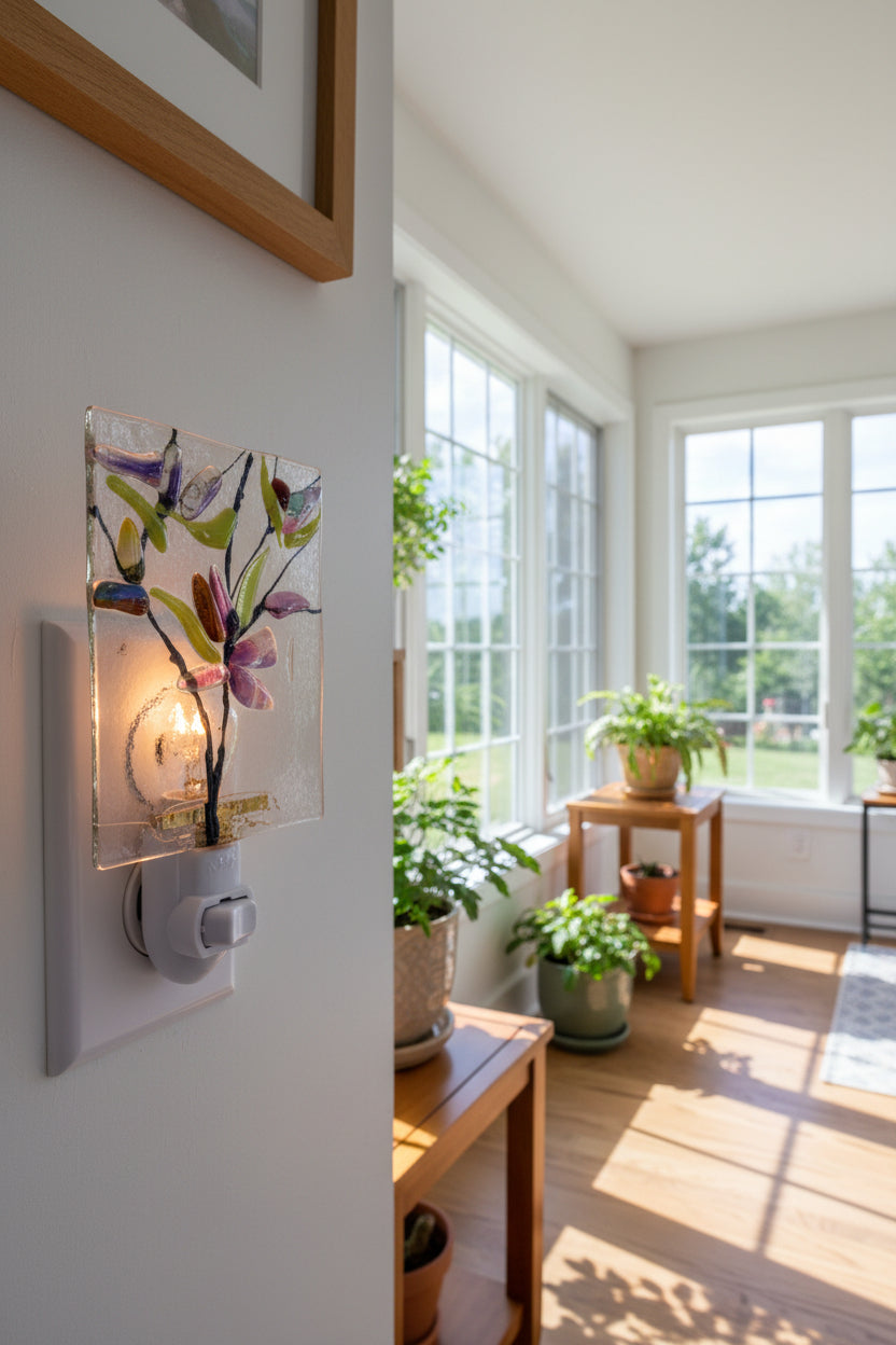 Blown Glass Flower Petals Night Light