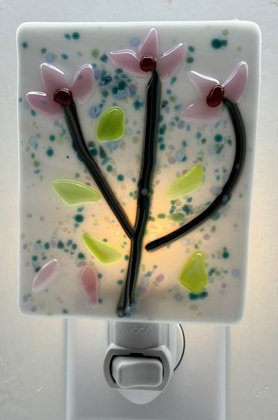 Small Pink Flowers on White Opaque Glass Night Light