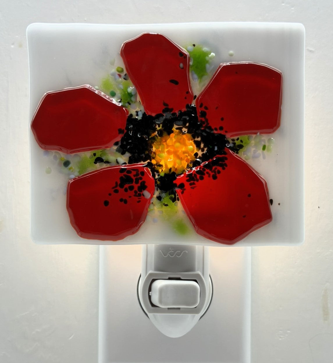 Red Poppy on white Opaque Glass Night Light