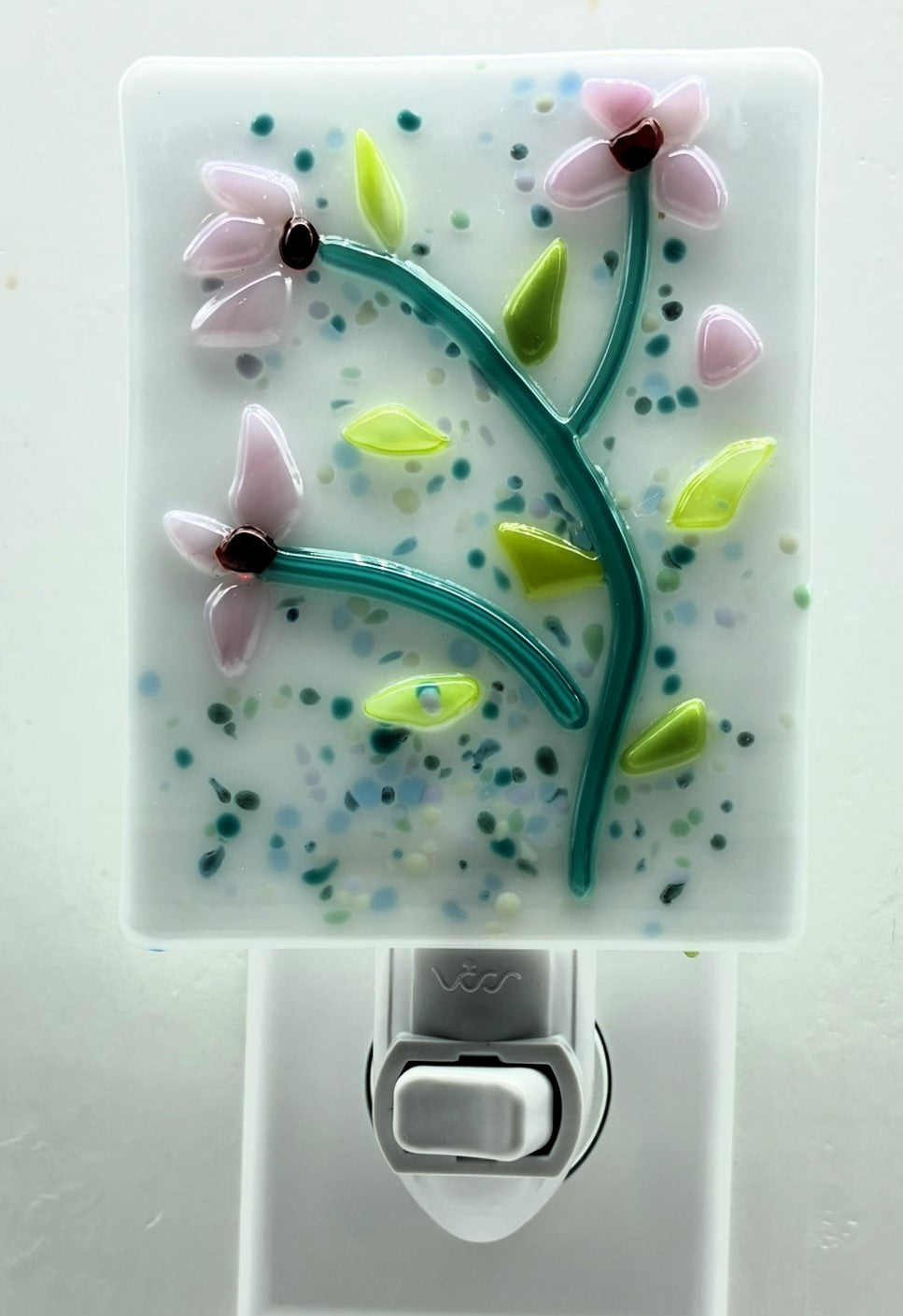 Small Pink Flowers on White Opaque Glass Night Light