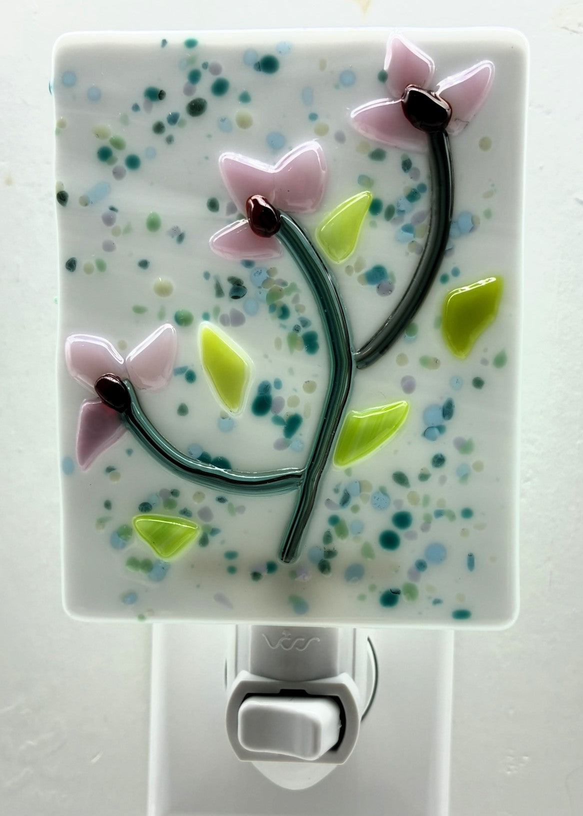 Small Pink Flowers on White Opaque Glass Night Light