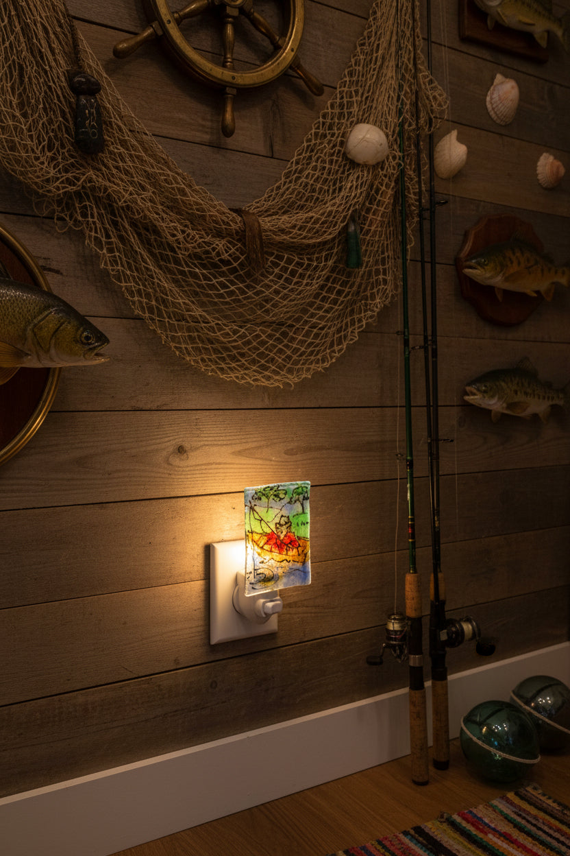 Fisherman in Boat Night Light